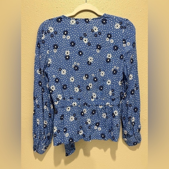 Talbots Blue Wave Daisy Dots Wrap Top Blouse Sz SP Petite cute long sleeve - NWT - Picture 2 of 7